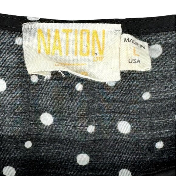 Nation Ltd Black & White Polka Dot Satin Short Sleeve T-Shirt Size Large Top - Picture 3 of 5